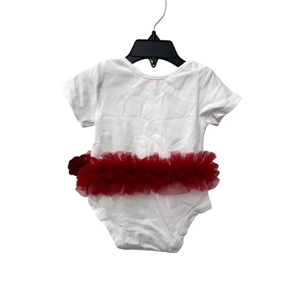 Popatu Girls White Merry Christmas One Piece With Tutu 6-9 Months NWT